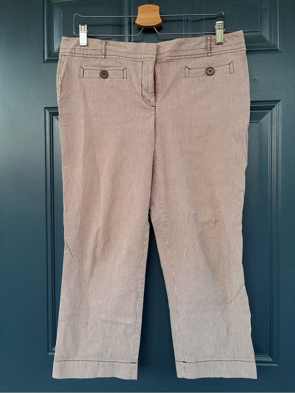Ann Taylor LOFT Red/white Marisa Striped Capris; Size 10